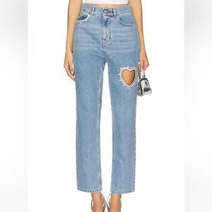 AREA NYC Crystal Heart Cutout Blue Jeans NWOT